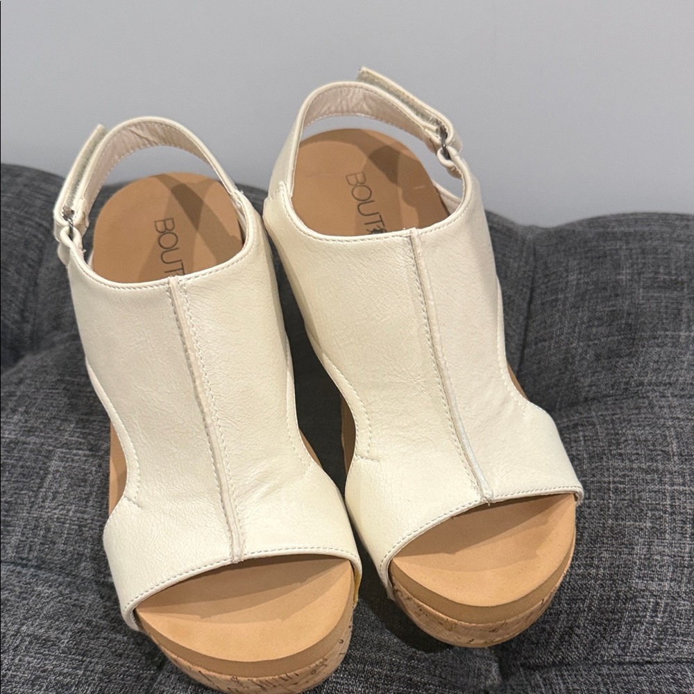 Corkys Cream Open-Toe Wedge Sandals